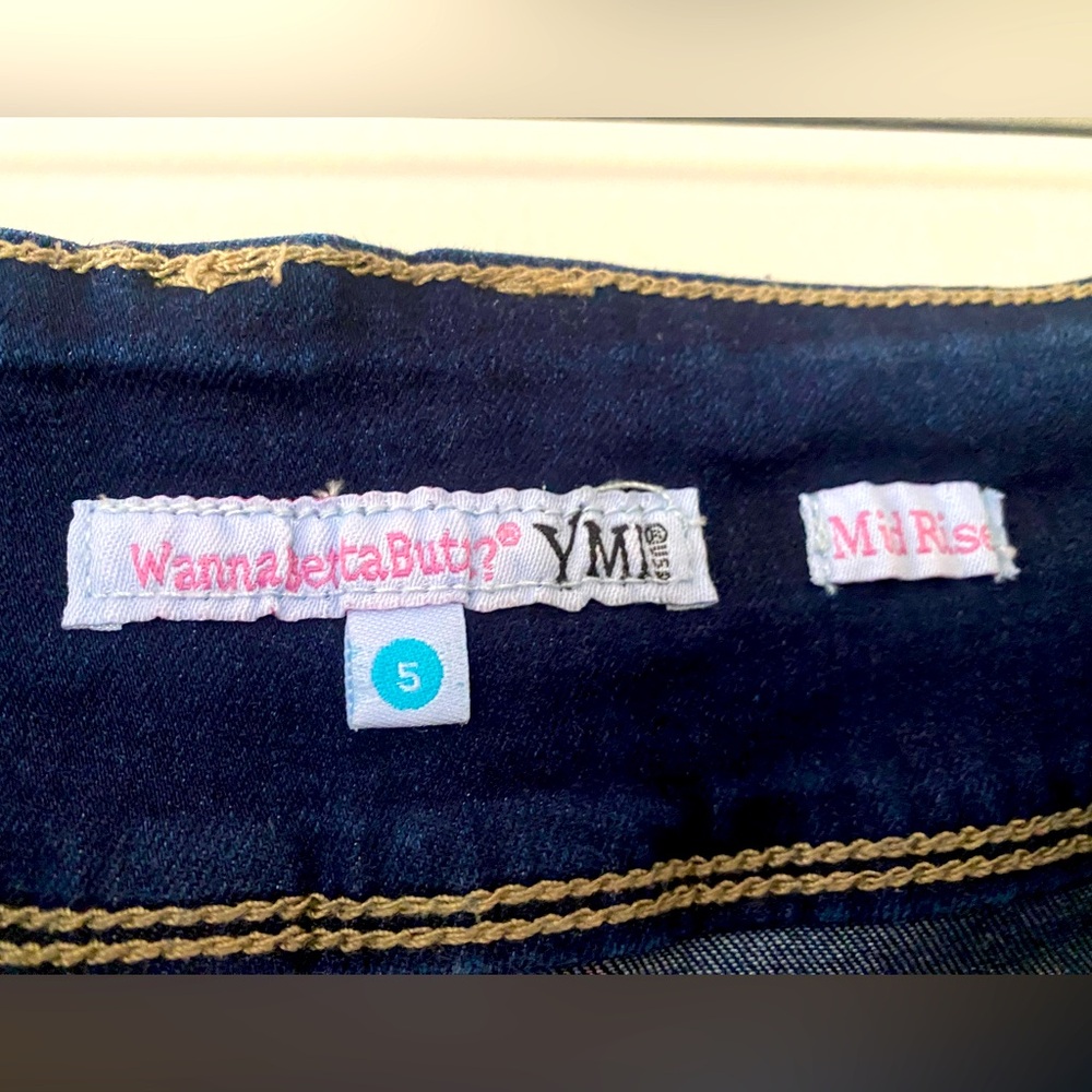 YMI WannaBettaButt Distressed Indigo Denim Shorts Jr Sz 5 Western Country Boho - Picture 5 of 8